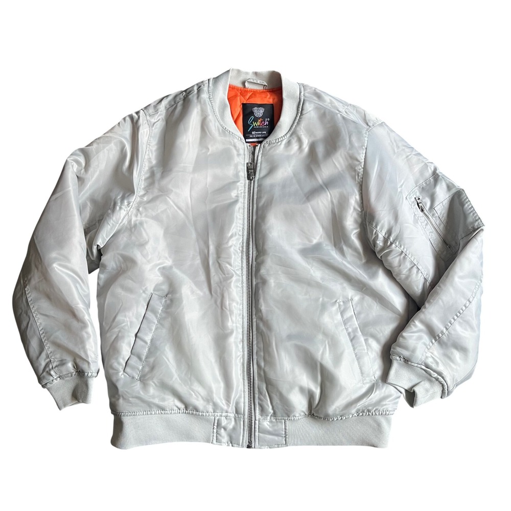 Switch Remarkable Mens XL MA-1 Style Bomber Jacket Silver Grey Streetwear NWOT